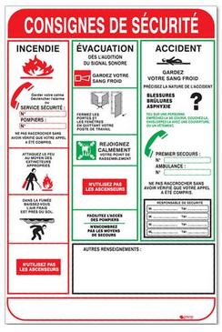 PANNEAU DE CONSIGNES DE SECURITE INCENDIE ET EVACUATION - 300 X450MM