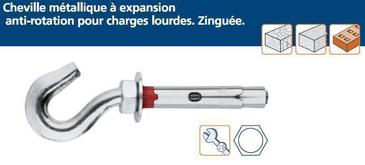 CHEVILLE METALLIQUE CHARGES MOYENNES - AVEC VIS, CROCHET OU TIGE FILETEE - ZINC