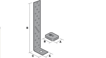 ÉQUERRE ANCRAGE POUR MONTANT D'OSSATURE 40 x 290 x 50 MM + RONDELLE