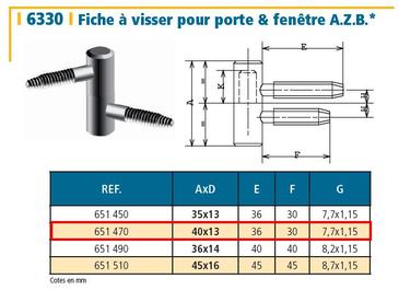 FICHE A VISSER POUR PORTE ET FENETRE - 40x13MM - ACIER ZINGUE BICHROME