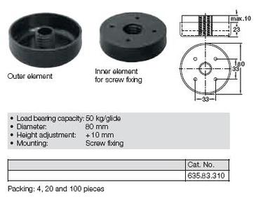 PATIN MEUBLE REGLABLE 23 A 33 MM - D 80MM 