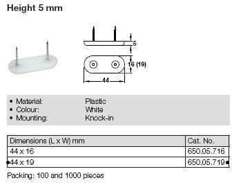 PATIN A CLOUER OVALE 44X19MM  - PLASTIQUE BLANC