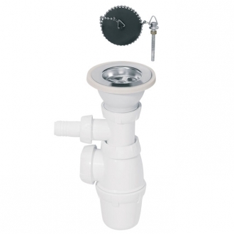 ENSEMBLE SIPHON + BONDE POUR EVIER GRES AVEC PRISE MACHINE A LAVER - D 60MM 