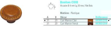BOUTON CUIR - D 31MM - PLASTIQUE MARRON - SACHET 1 PIECE