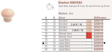BOUTON UNIVERSEL - BOIS - SACHET 1 PIECE