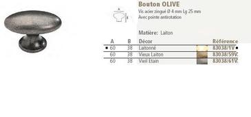 BOUTON OLIVE - D 60MM - LAITON - SACHET 1 PIECE