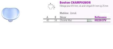 BOUTON CHAMPIGNON - D 40MM - ZAMAC CHROME MAT