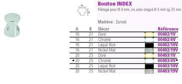 BOUTON INDEX - D 20MM - ZAMAC CHROME 