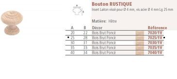 BOUTON RUSTIQUE - HETRE BOIS BRUT PONCE