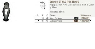 ENTREE RUSTIQUE - L 48MM - ZAMAC - SACHET DE 1 PIECE