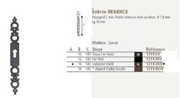 ENTREE REGENCE - L 140MM - ZAMAC - SACHET 1 PIECE