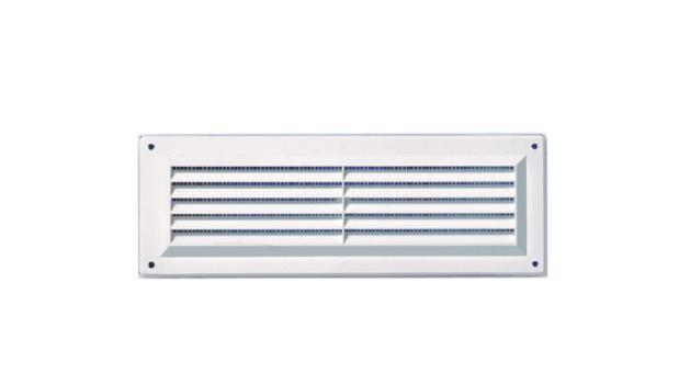 Grille ventilation a persiennes rectangulaire avec moustiquaire en applique  - plastique blanc - Quincaillerie Calédonienne