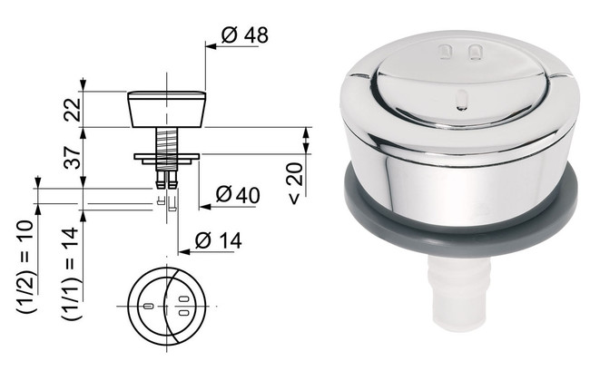 Bouton double poussoir pour chasse d'eau - Quincaillerie Calédonienne